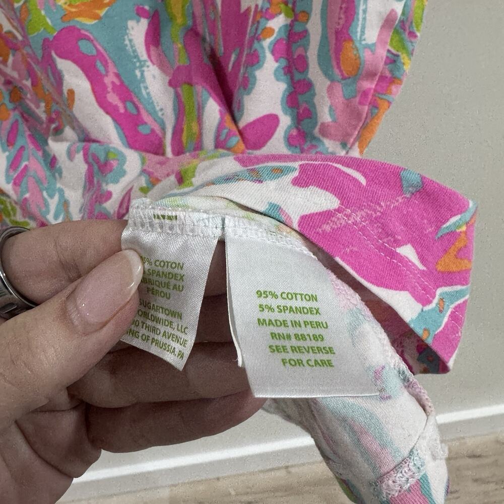 Lilly Pulitzer Etta Floral/fish Print V Neck Short Sleeve Shirt Medium 11-3036 - Picture 4 of 5